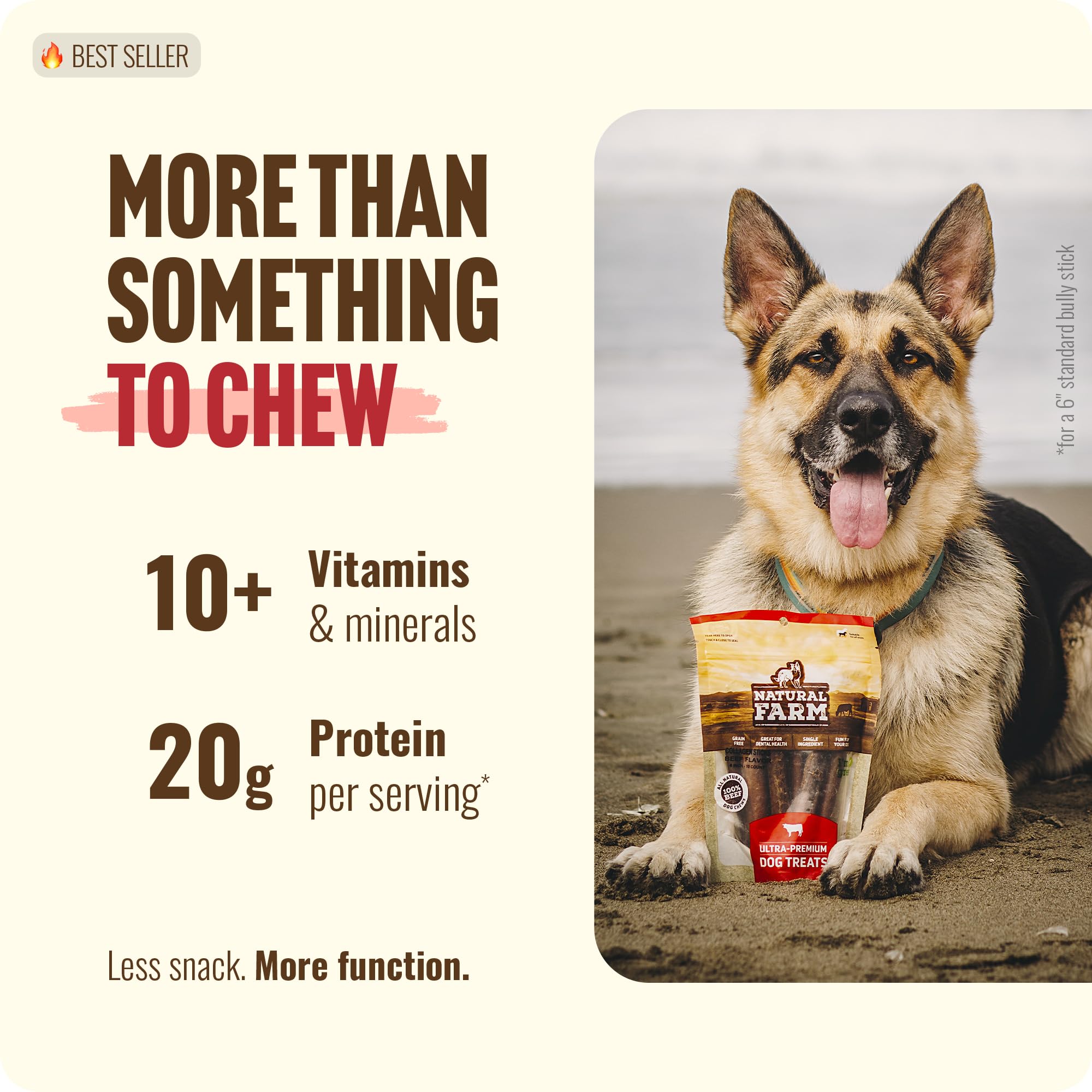Natural Farm Bully Coated Collagen Stick, textura de carne real para masticar.