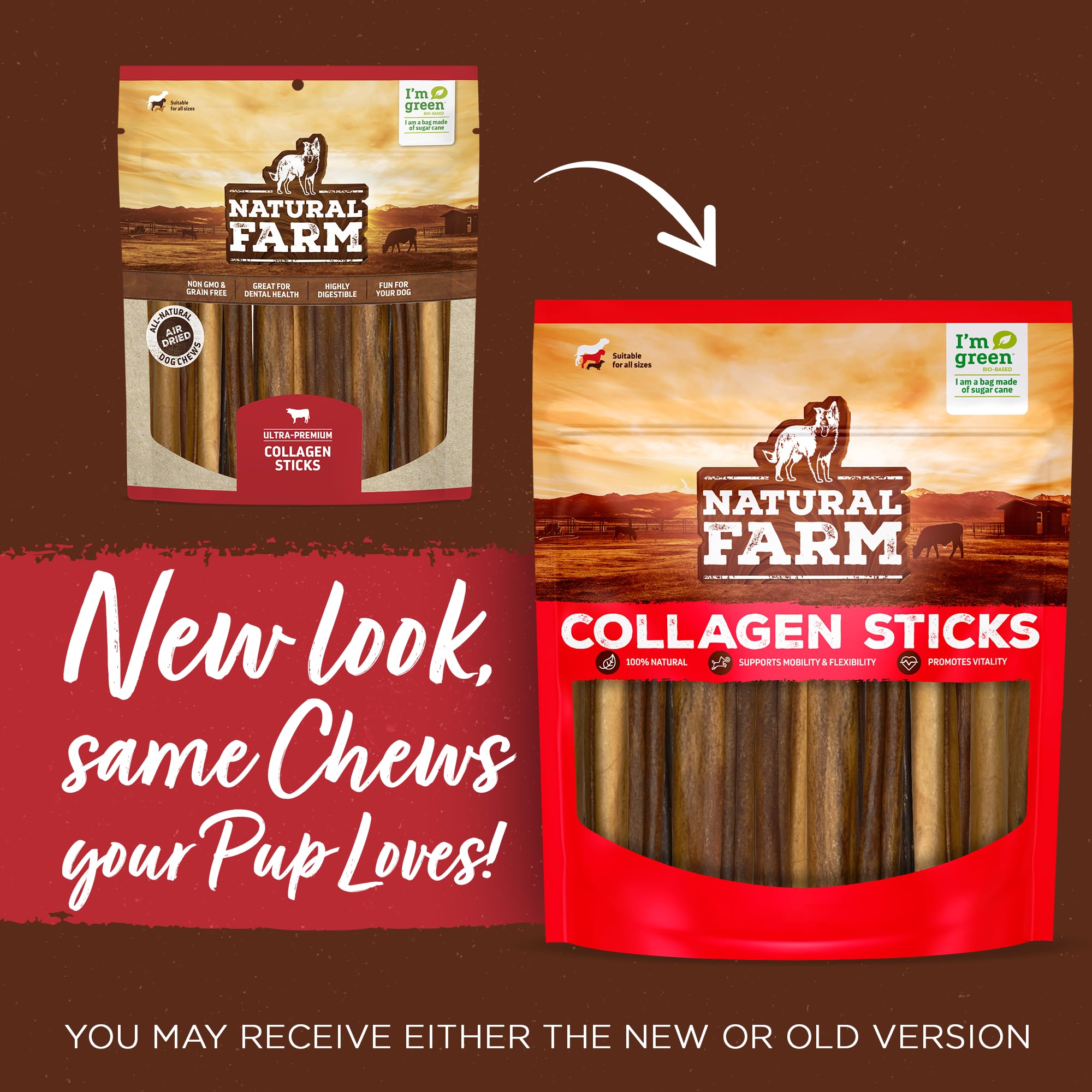 Natural Farm Bully envuelto, palito duradero para masticación prolongada.