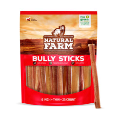 Natural Farm Bully Stick 6 pulgadas, 25 pack, olor neutro para masticación moderada
