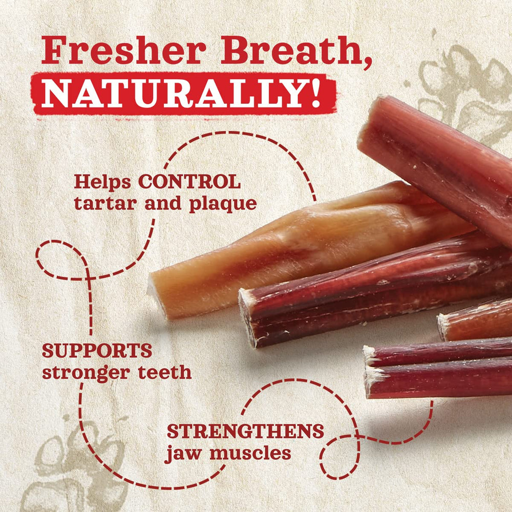 Natural Farm Bully Sticks sin hormonas ni químicos para masticación segura.