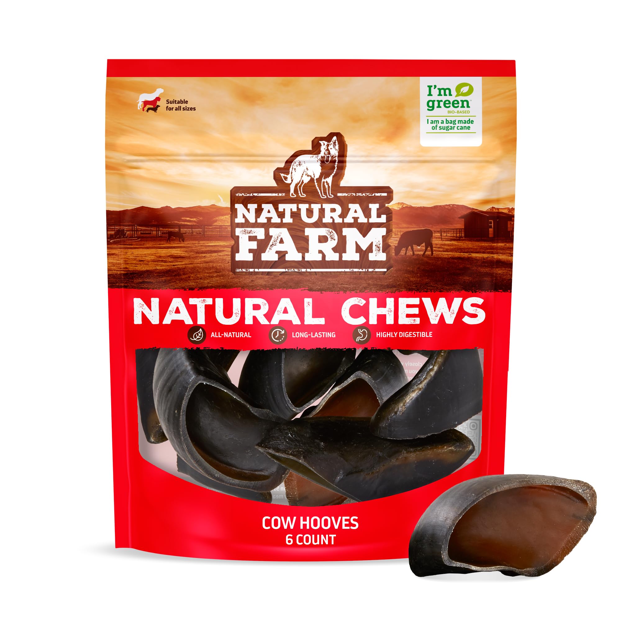 Natural Farm cascos de vaca 6-pack: mordida estable para perros