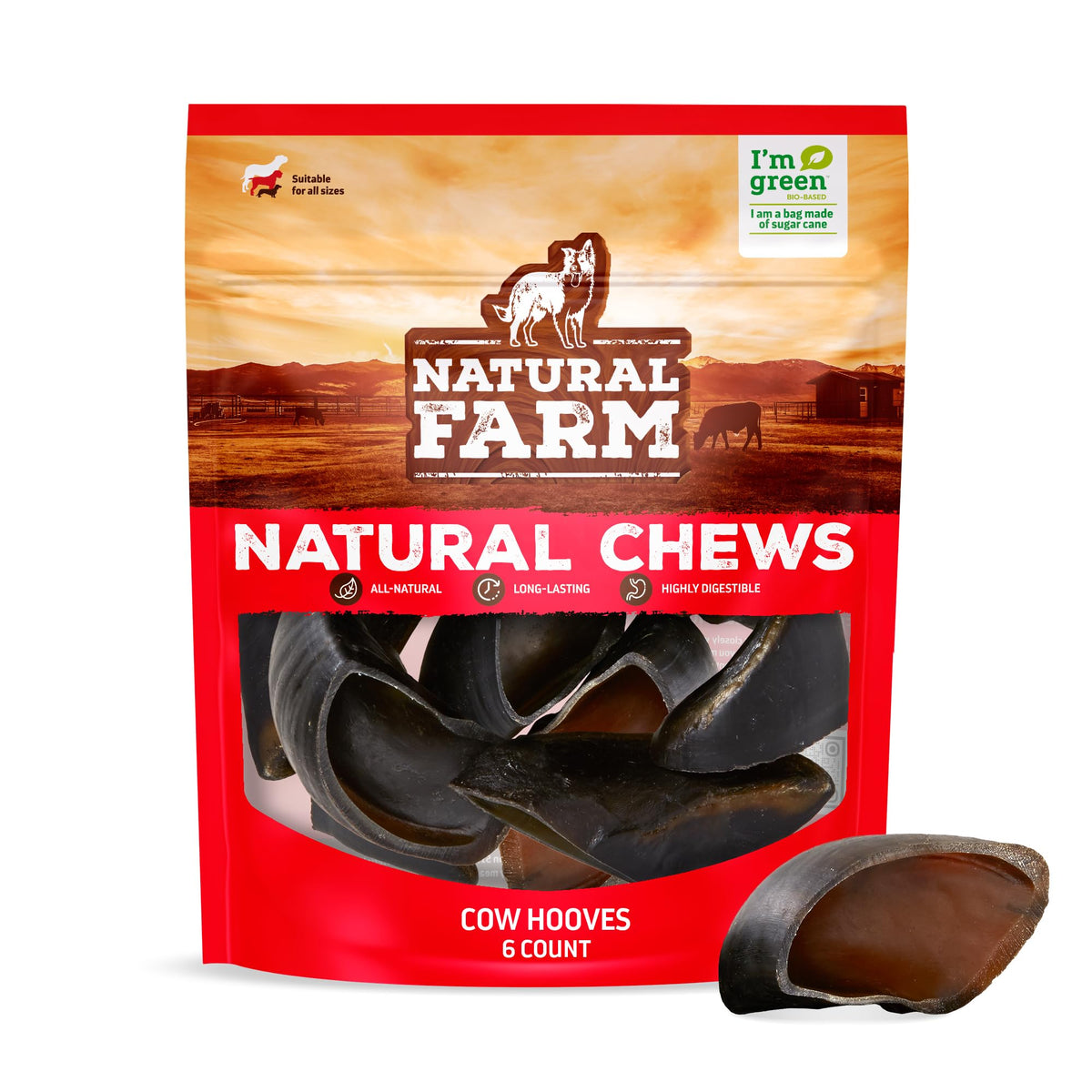 Natural Farm cascos de vaca 6-pack: mordida estable para perros