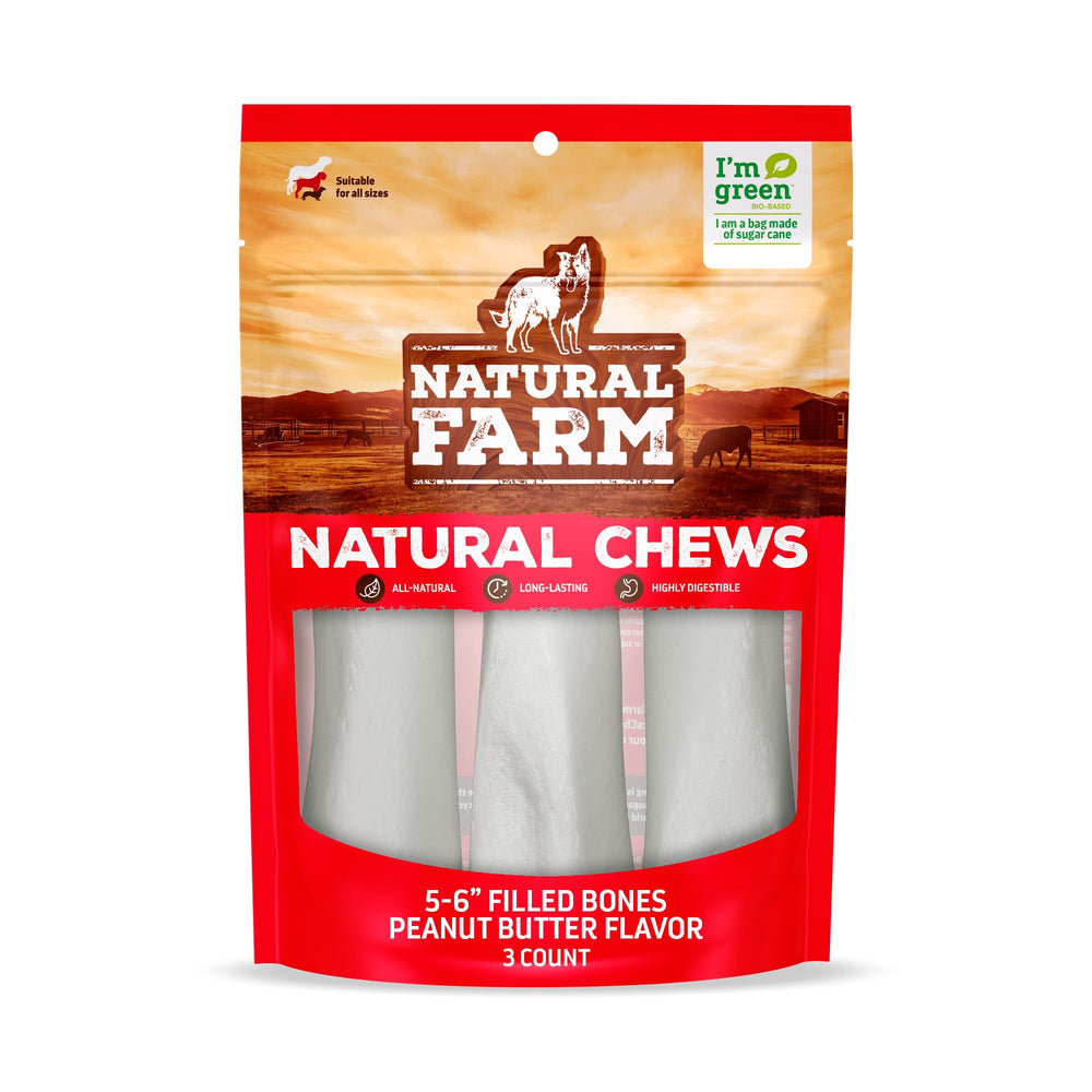 Natural Farm hueso relleno para perros medianos, sabor atractivo y entretenimiento seguro.