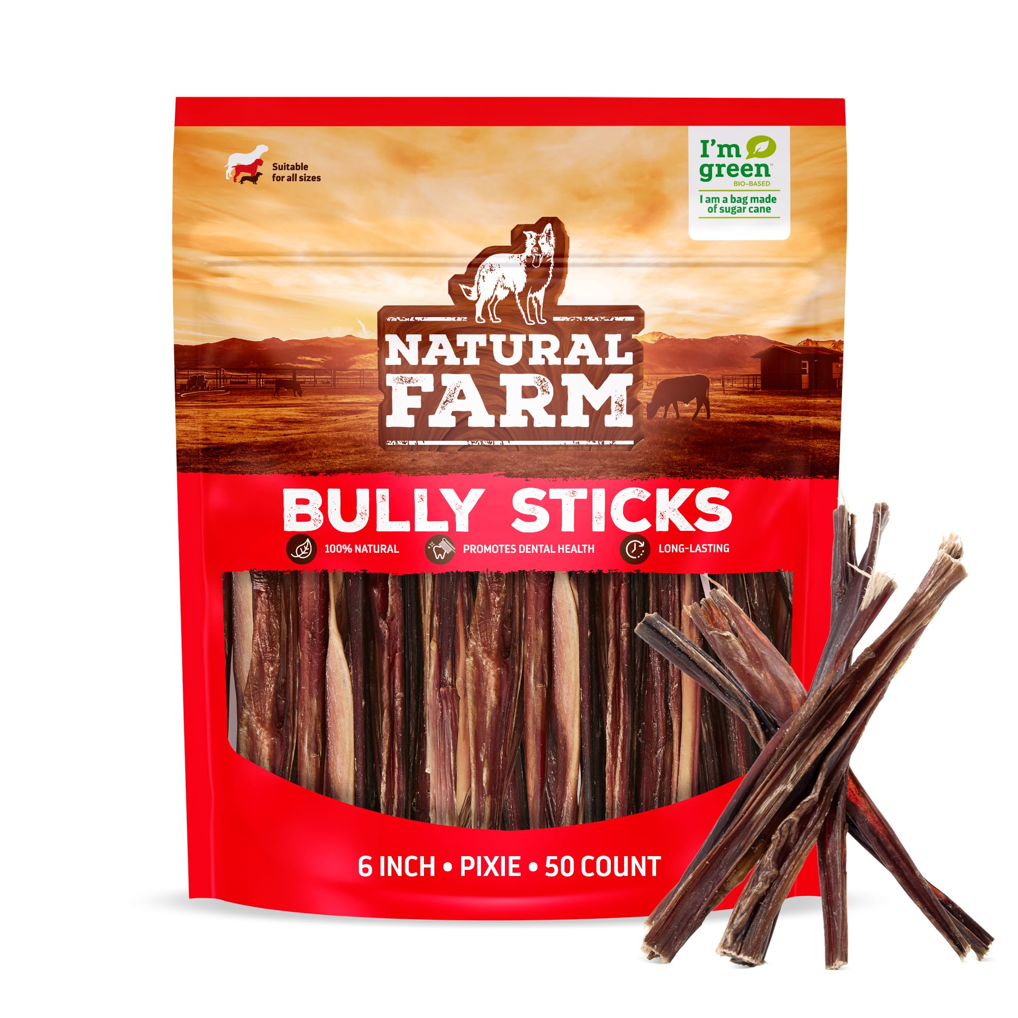 Natural Farm palitos bully delgados de 6 pulgadas, paquete de 50 para perros