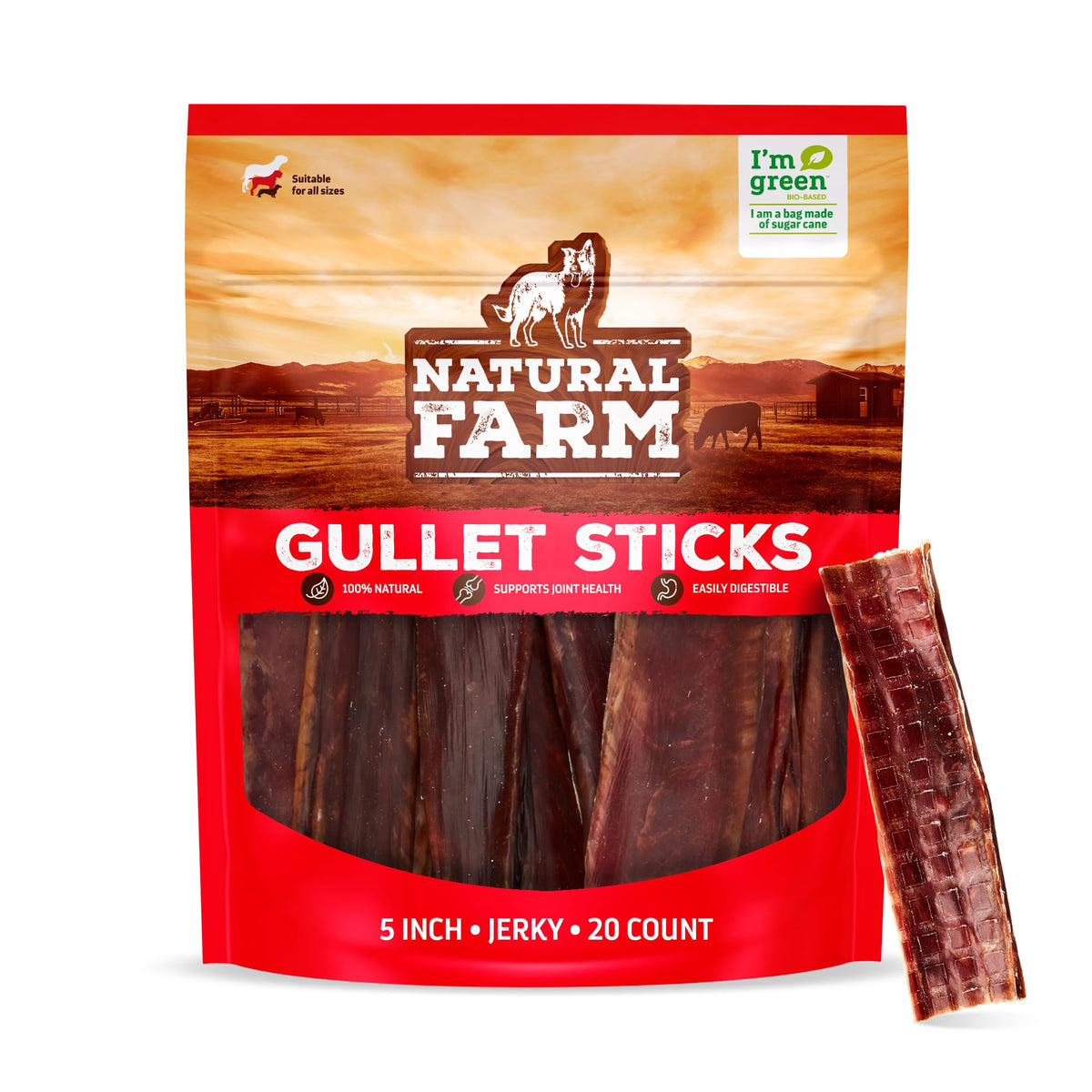 Natural Farm palitos gullet de res 5 pulgadas para masticar y dientes limpios