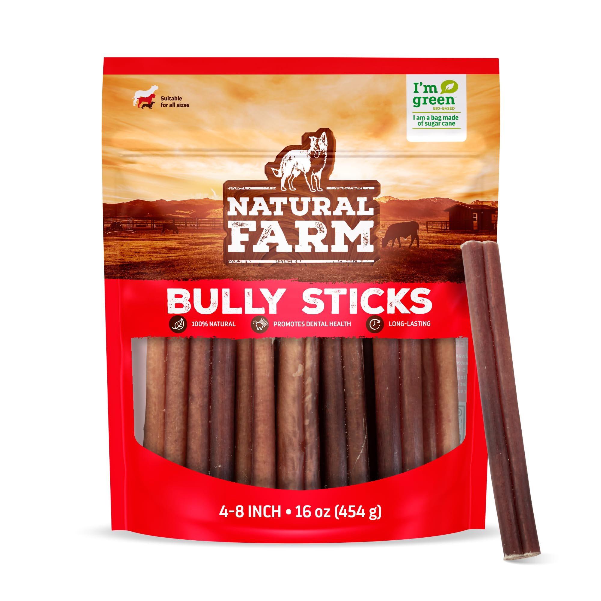 Natural Farm palitos de res 4-8 pulgadas para masticar de larga duración