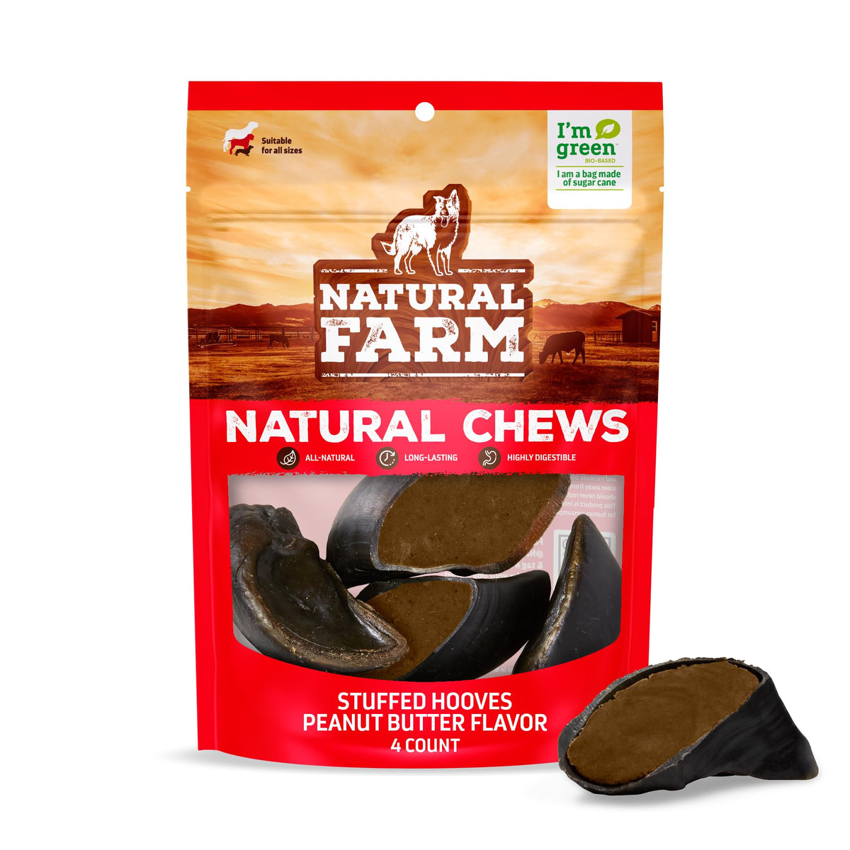 Natural Farm: pezuñas de vaca rellenas con cacahuete para perros, masticación sabrosa
