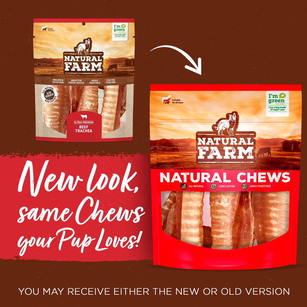 Natural Farm Tráquea de Res, paquete de 8 unidades para perros