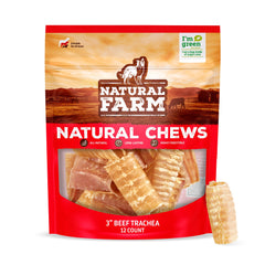 Natural Farm tráquea de res premium de 3 pulgadas para perros.