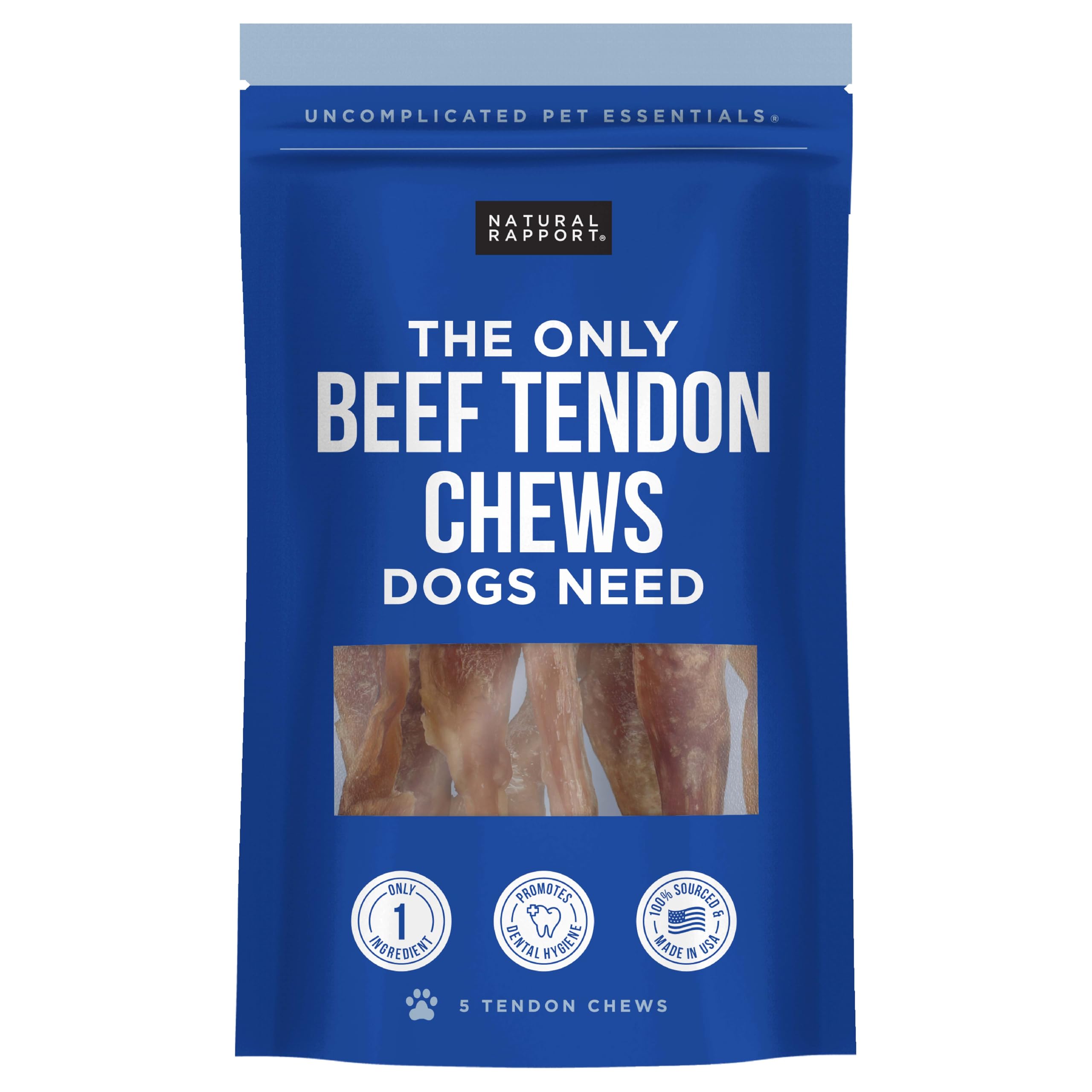 Natural Rapport tendones de ternera: masticables para perros que apoyan la salud dental.
