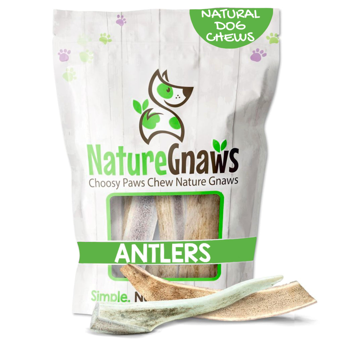 Nature Gnaws cuernos de alce y ciervo 1 lb: mezcla dividida y entera para masticadores grandes.