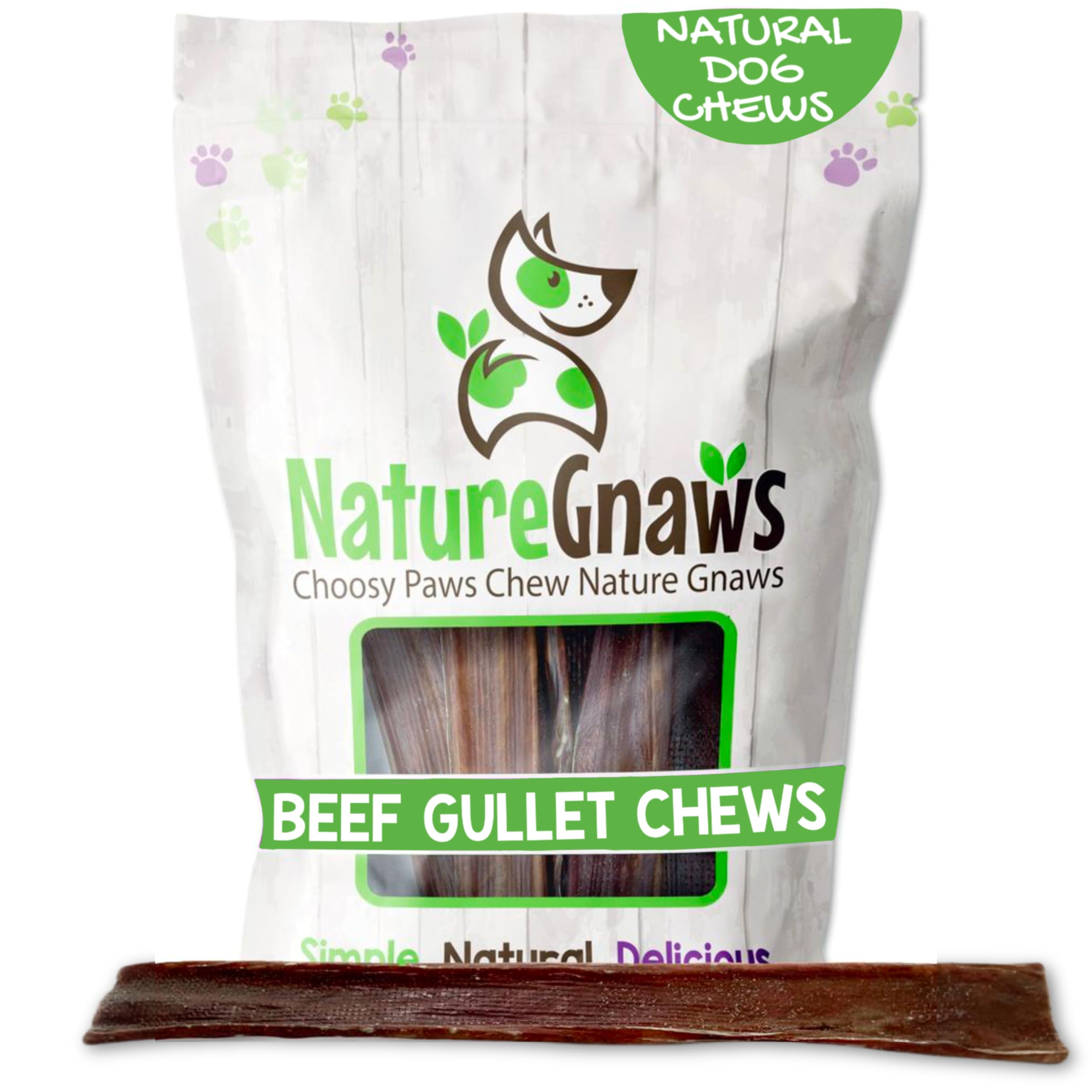 Nature Gnaws masticables de esófago de res para perros grandes, envase de 50 unidades.