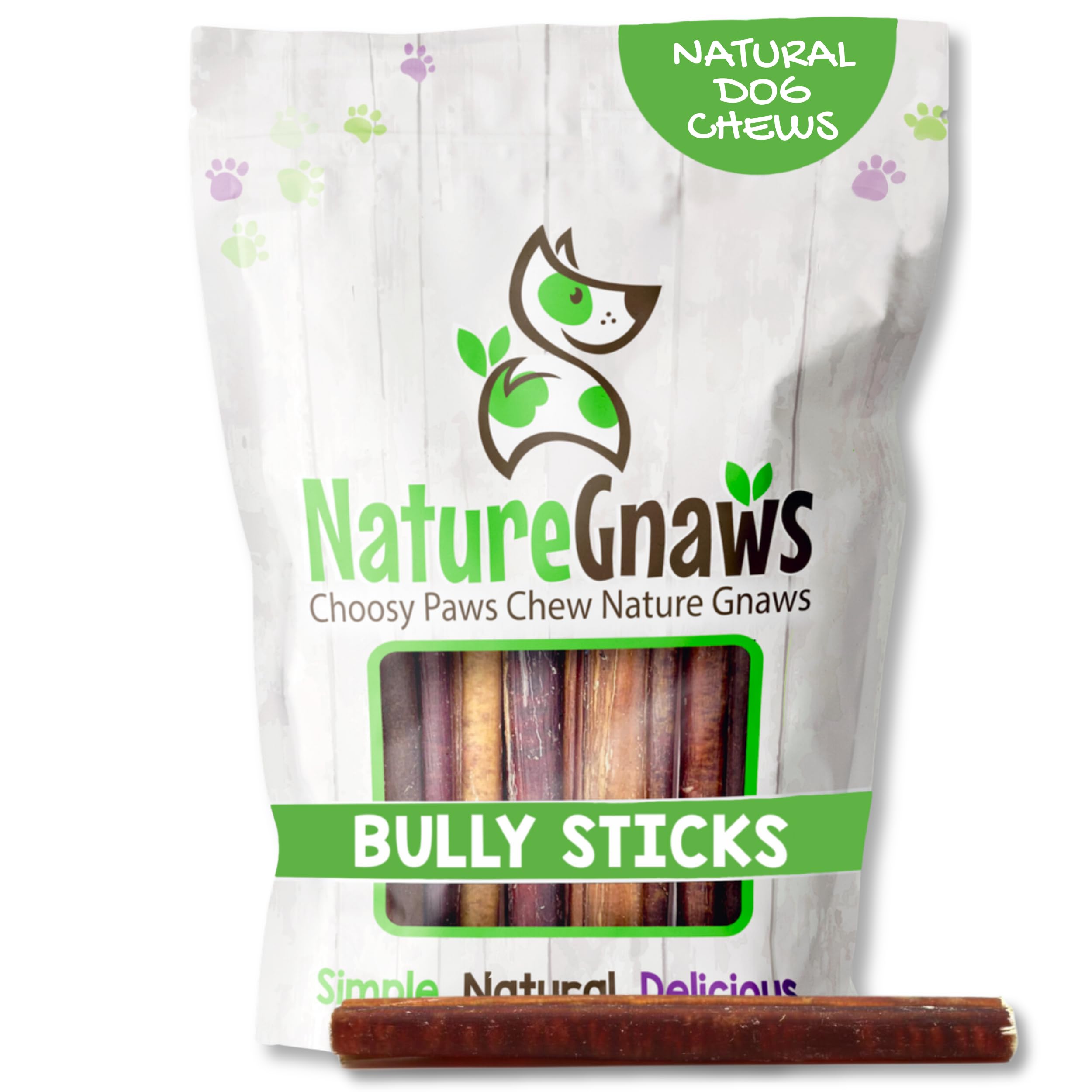 Nature Gnaws palitos bully grandes para perros, masticación prolongada y entretenimiento seguro
