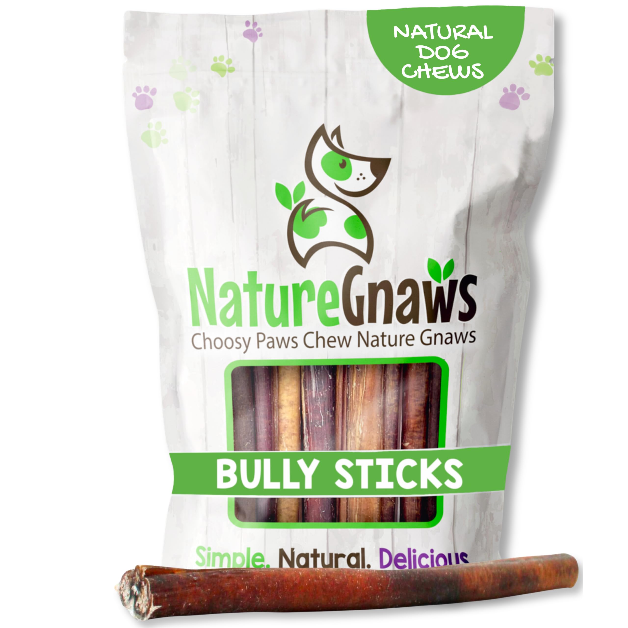 Nature Gnaws Bully para perros, 11-12 pulgadas, ideal para masticadores grandes.