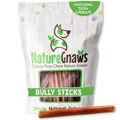Nature Gnaws palitos bully para perros, masticación de larga duración y sabor natural.