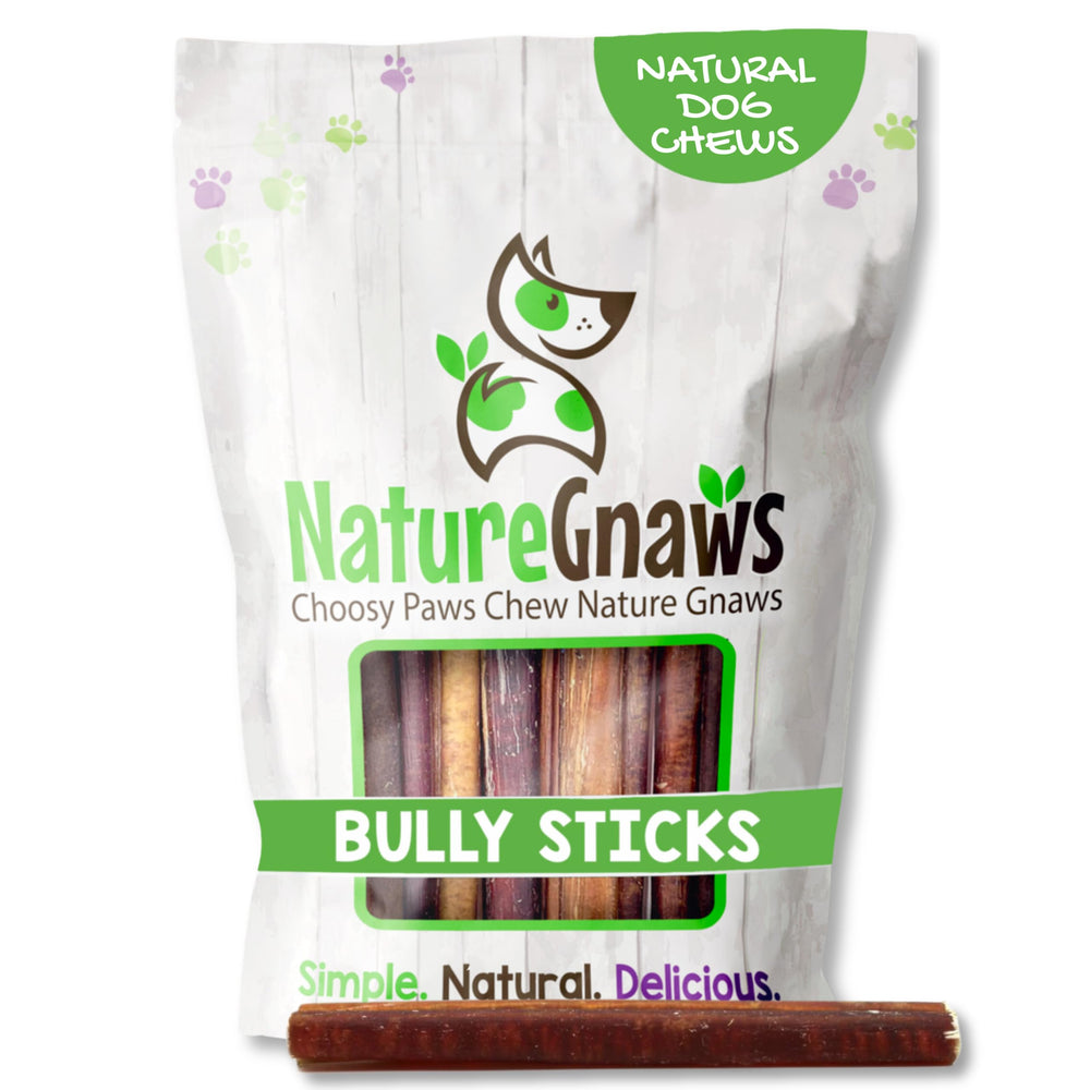 Nature Gnaws palitos bully para perros duraderos, ideal para masticadores grandes.