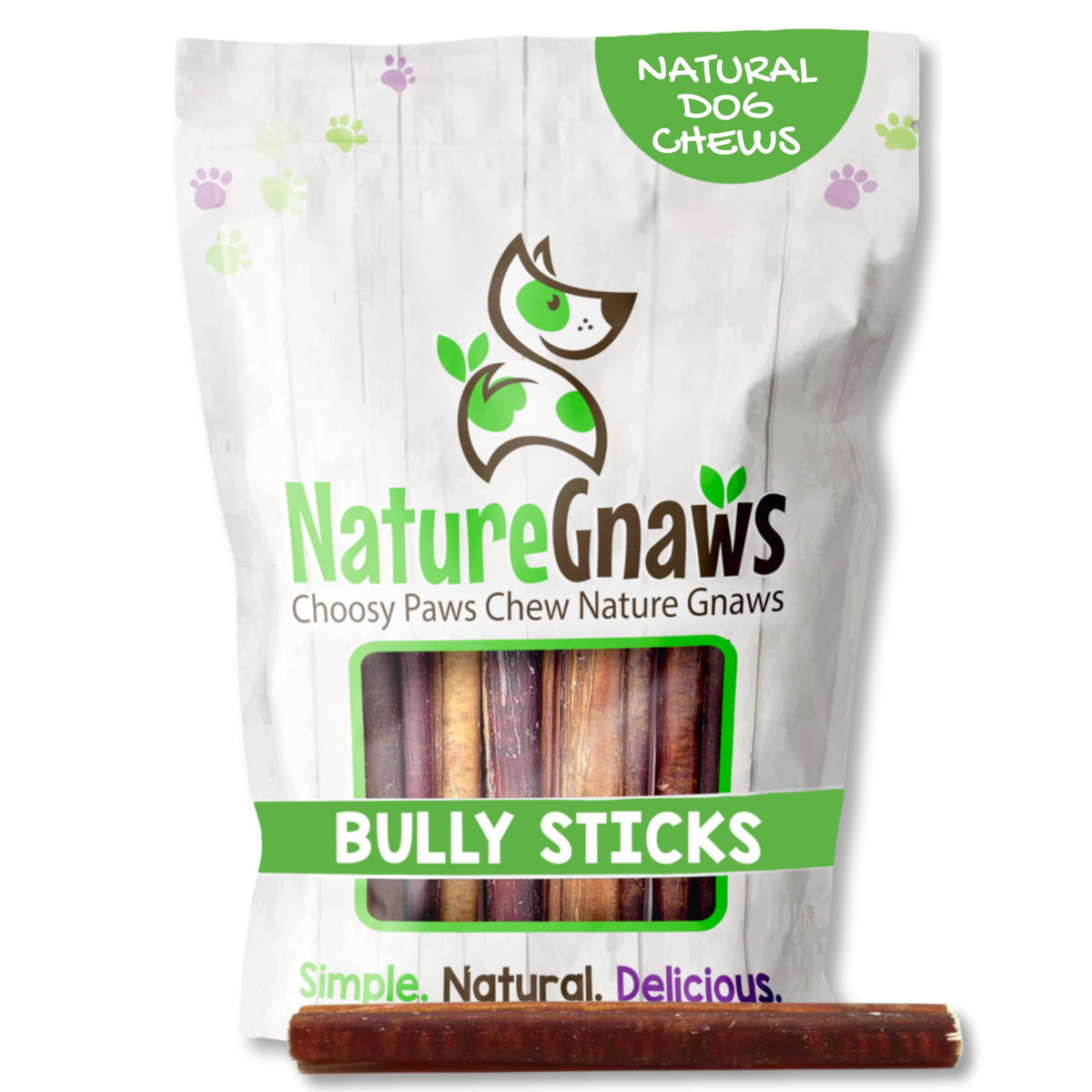 Nature Gnaws palitos bully para perros duraderos, ideal para masticadores grandes.