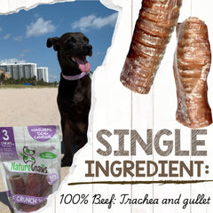 Nature Gnaws trachea de res, snack natural para entrenamiento y recompensa.