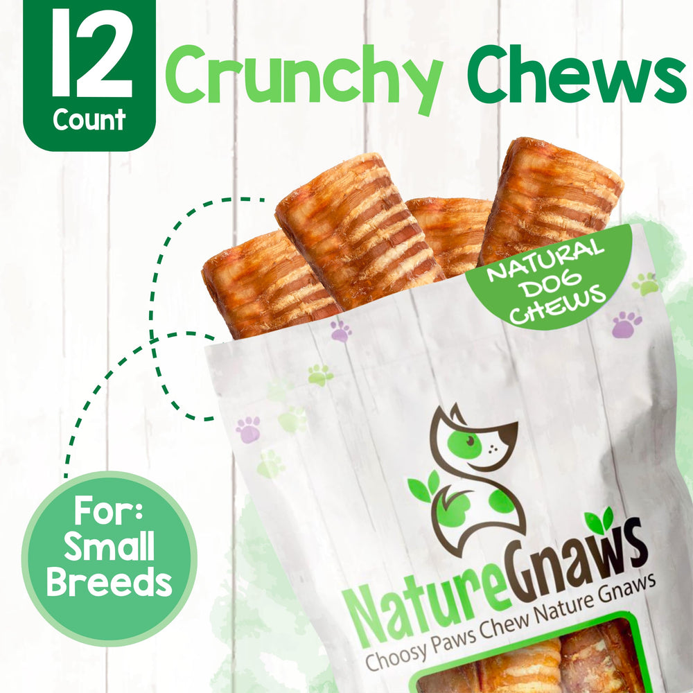 Nature Gnaws trachée de boeuf pour chiens, sans gluten et ingrédients simples.