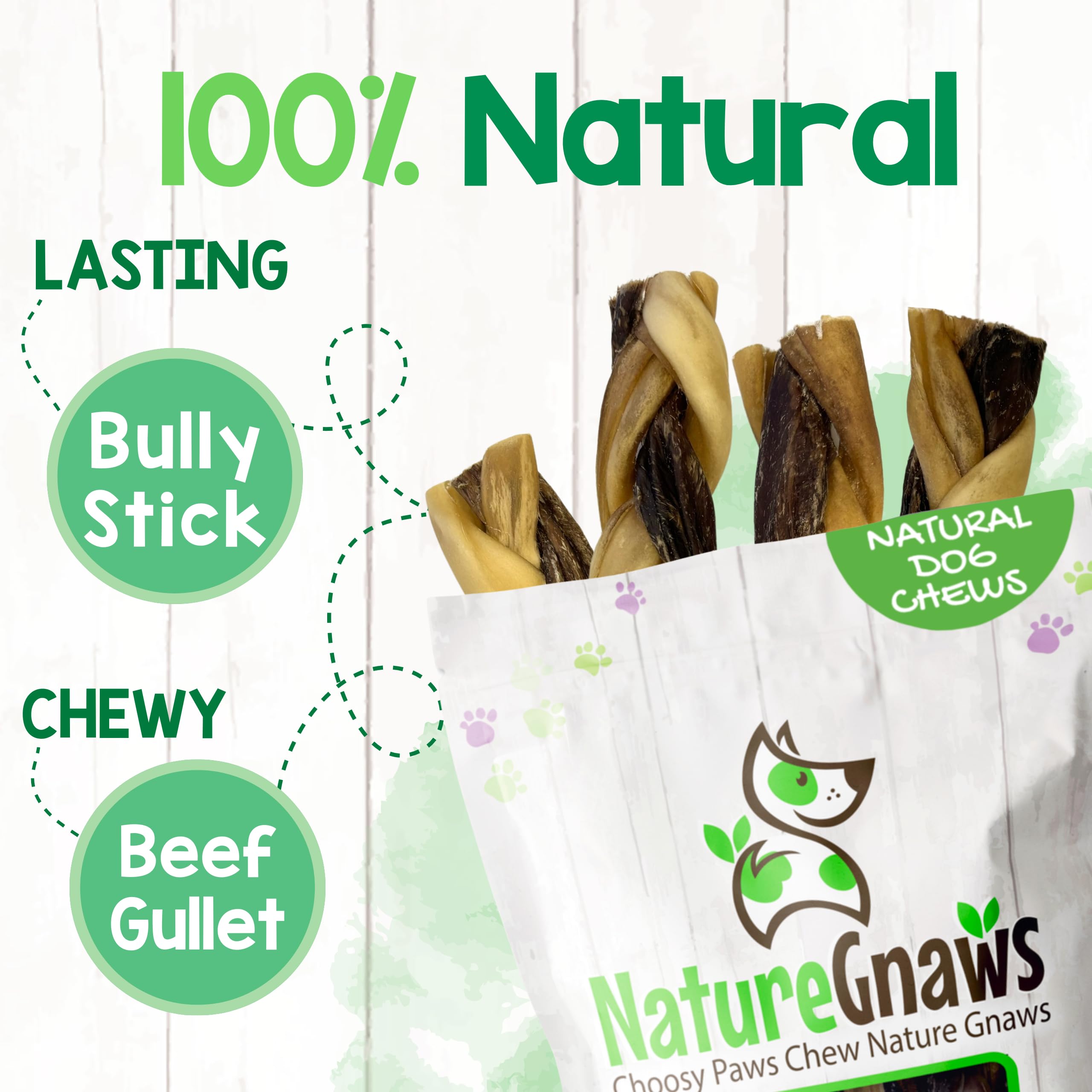 Nature Gnaws trenzas bully para perros medianos, masticación disciplinada.