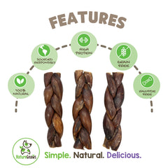 Trenza de esófago de res Nature Gnaws lista para servir como snack natural.