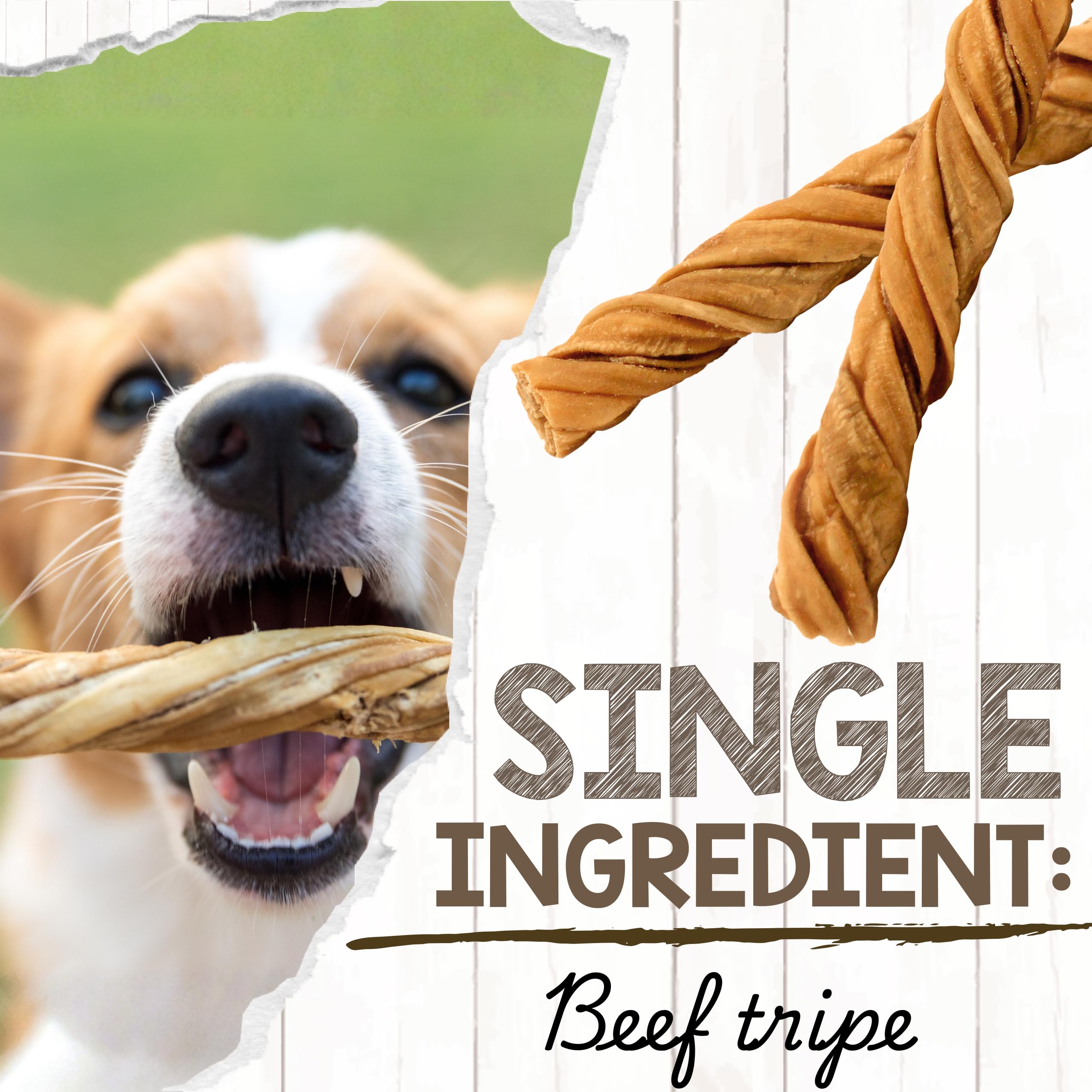 Tripe Twists para perros medianos, mordida duradera y recompensa.