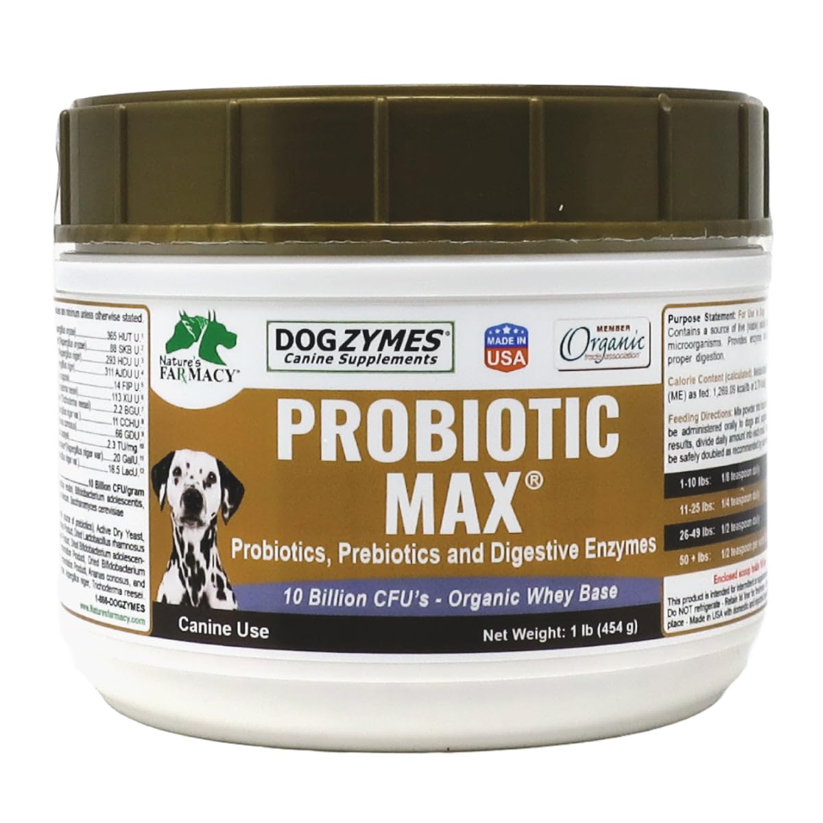 Dogzymes Probiotic Max de Nature's Farmacy, botella para apoyo digestivo suave.
