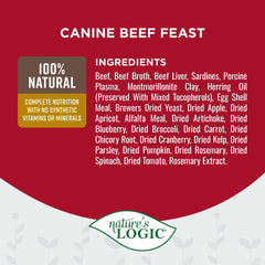 NATURE'S LOGIC ingredientes-clave, composición natural sin trigo, maíz ni soja para perros.