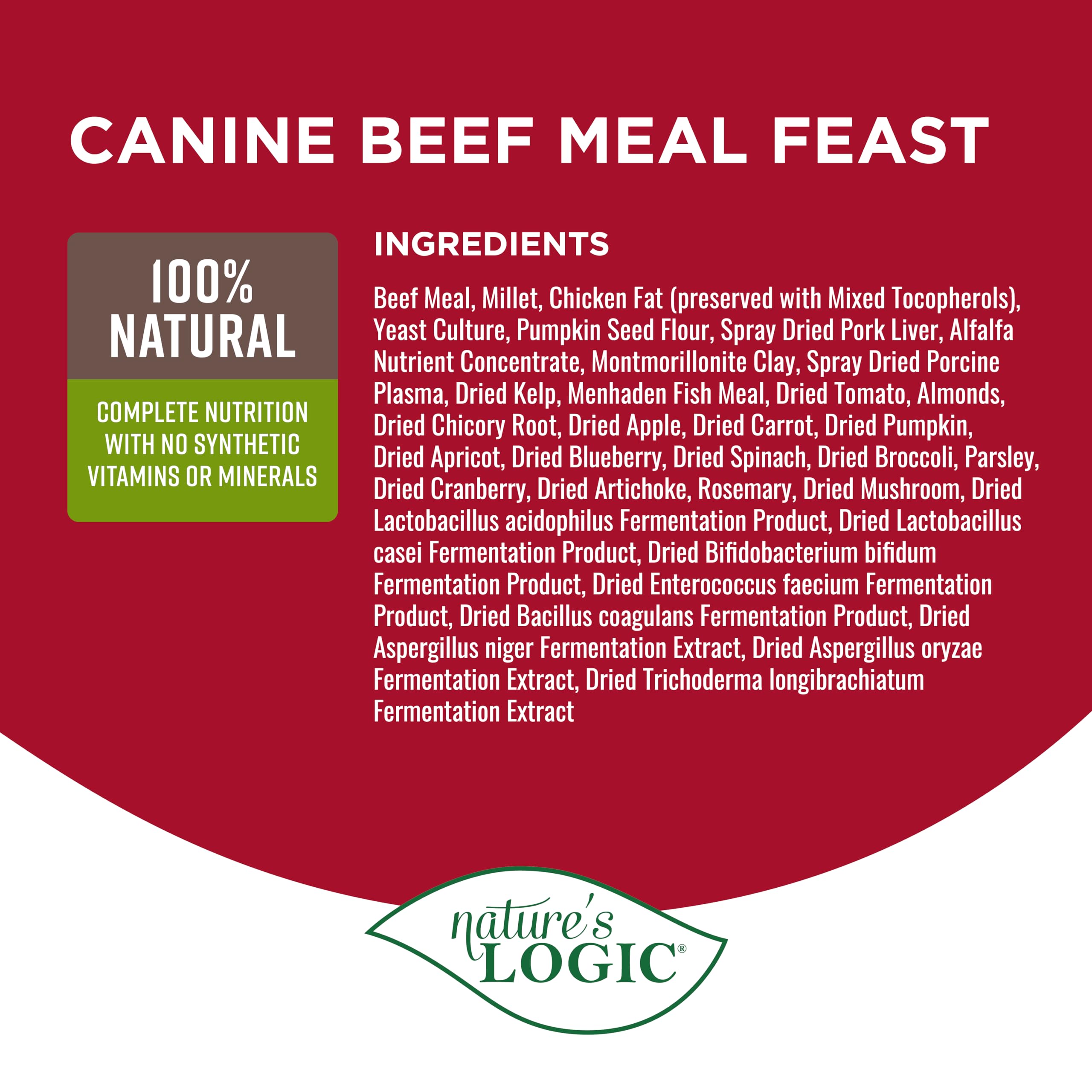 NATURE'S LOGIC Beef Meal Feast, proteína de alta calidad para músculos y vitalidad.