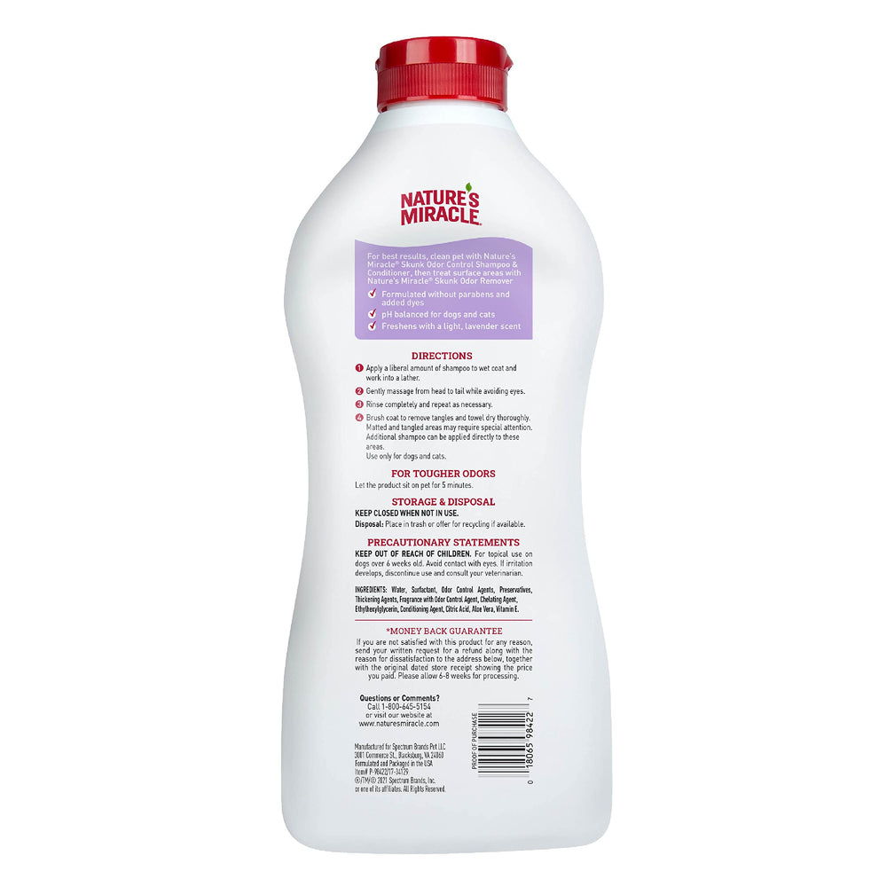 Nature's Miracle après-shampooing contrôle odeur skunk lavande: adoucit le poil.