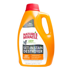 Nature's Miracle destructor de manchas incrustadas, botella 1 galón, aplicación rápida para manchas profundas.