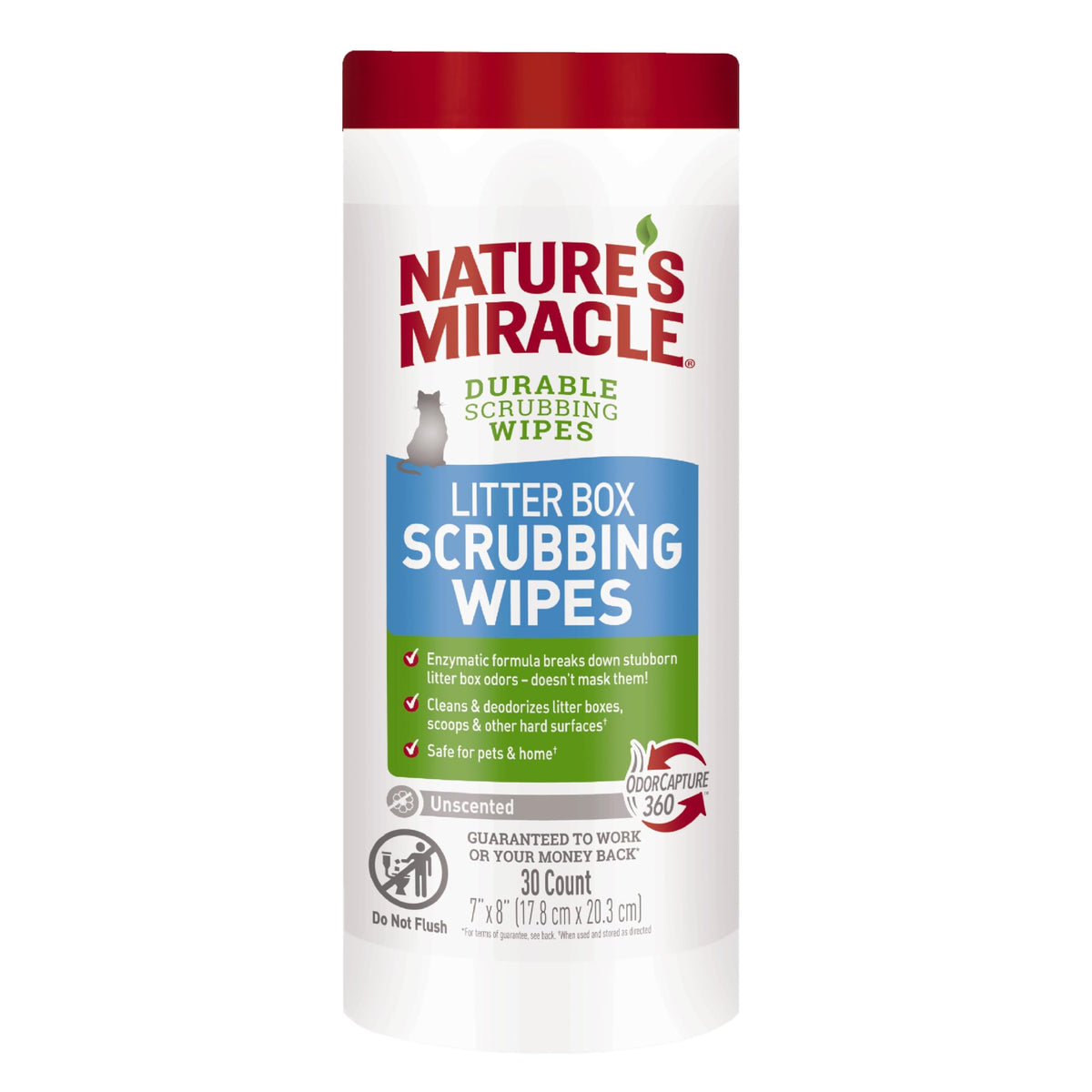 Nature’s Miracle toallitas para limpieza de caja de arena con tapa dispensadora para uso rápido.
