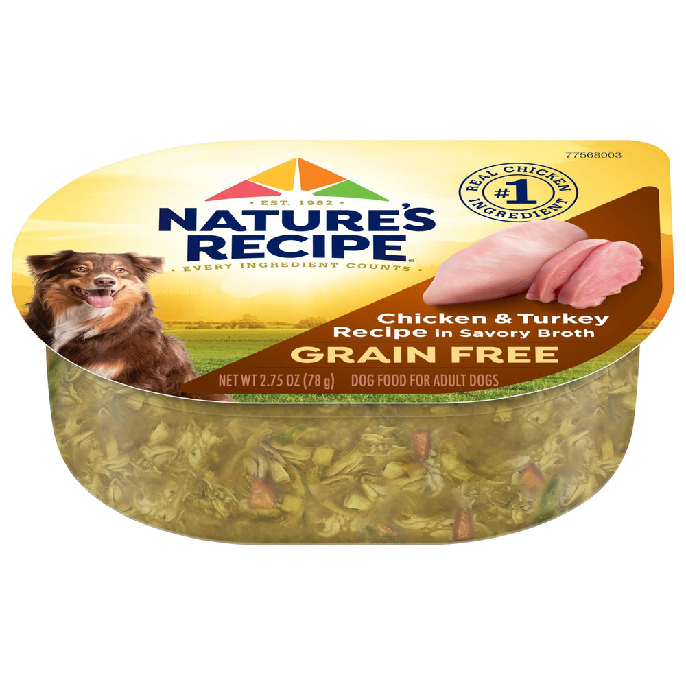 Nature's Recipe alimento húmedo para perros, copa 12 sin granos y con pollo-turquia.