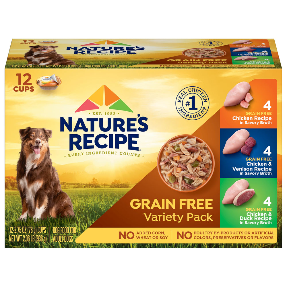 Nature's Recipe sin cereales pollo receta en caldo sabroso para perros activos