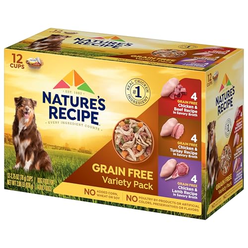 Nature's Recipe sin-granos pollo y pavo, comida húmeda variada para perros activos.