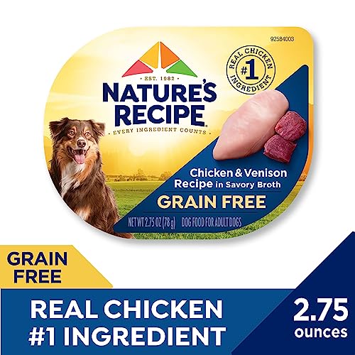 Nature’s Recipe trozos de pollo y ciervo en caldo sabroso.
