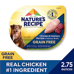 Nature’s Recipe trozos de pollo y ciervo en caldo sabroso.