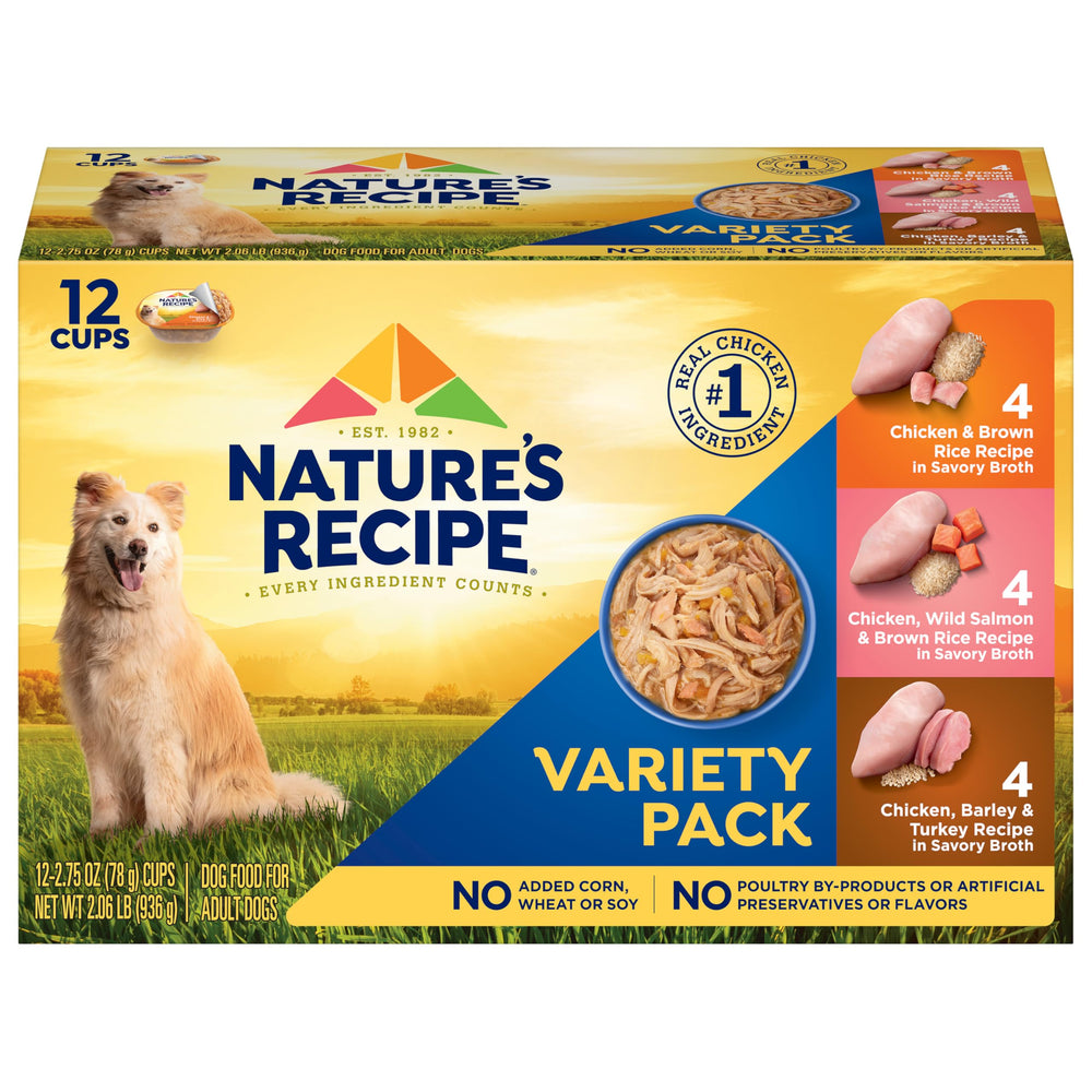 Nature's Recipe pack variado de comida húmeda para perros, lista para servir.