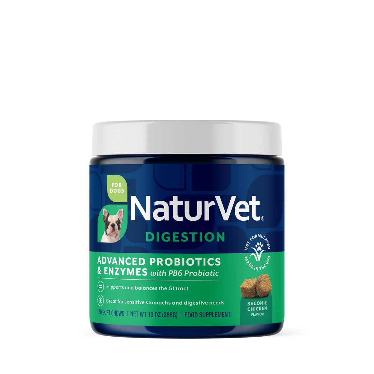 NaturVet Advanced Probiotics Enzimas, gomitas para perro, apoyo digestivo suave