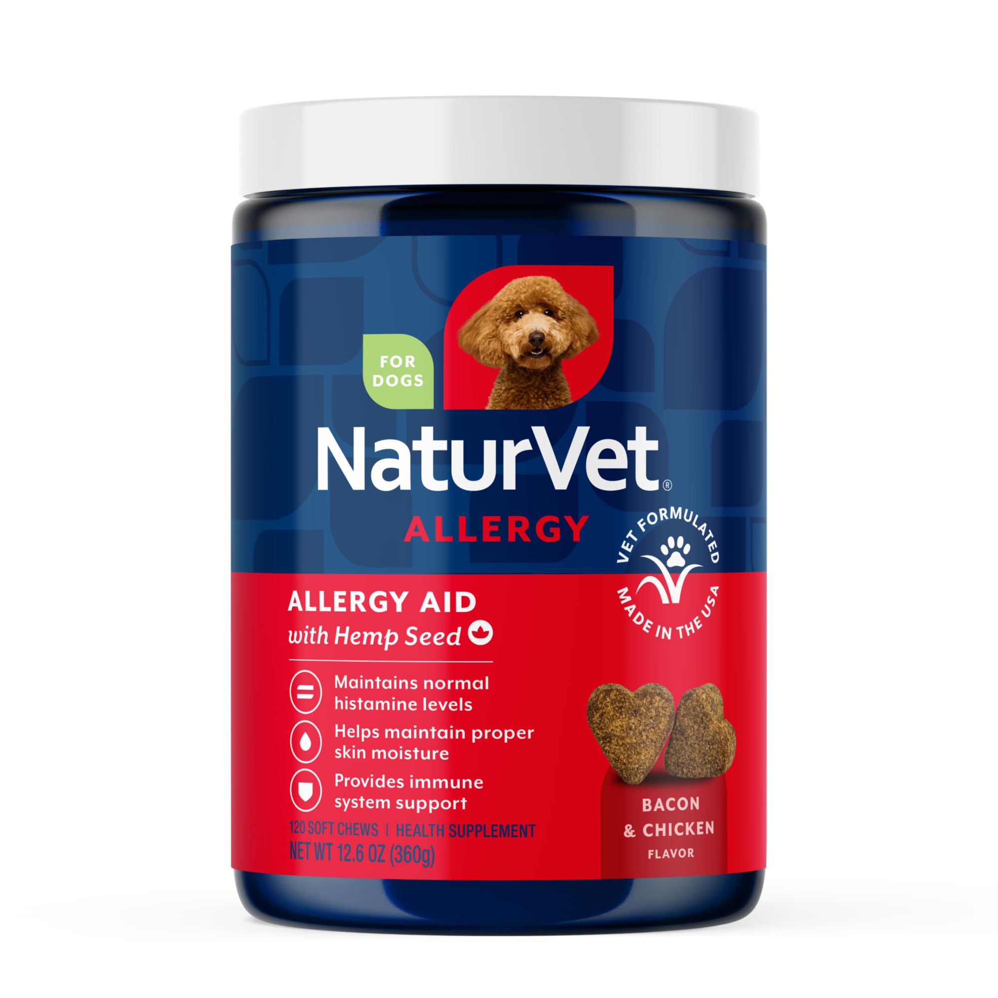 NaturVet ayuda para alergias de cáñamo para perros, gomitas suaves.