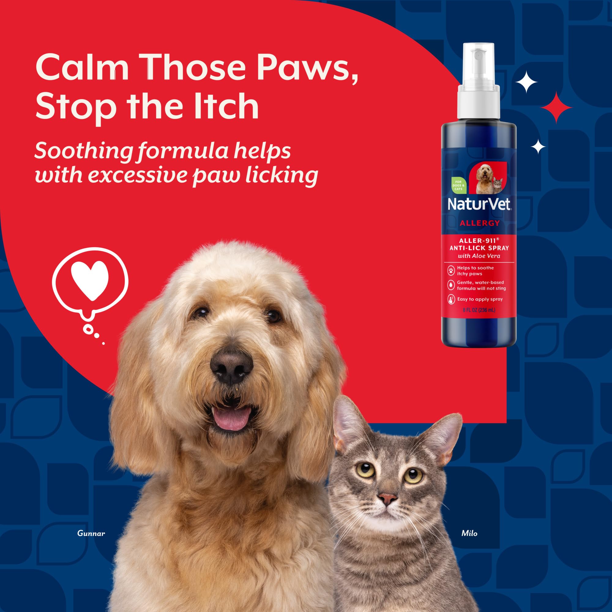 NaturVet Aller-911 anti-lick spray for dogs and cats shields paws from irritants.