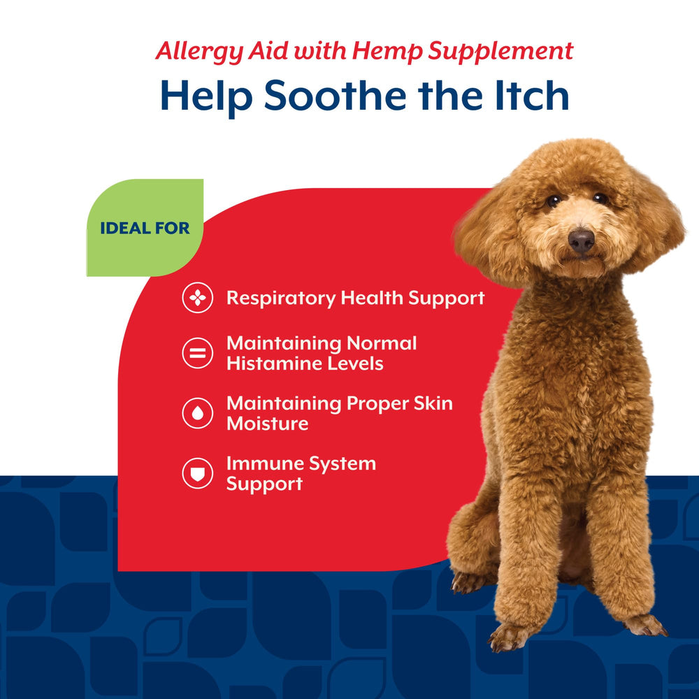 NaturVet ayuda para alergias de cáñamo para perros, antioxidantes y vitaminas para piel saludable.