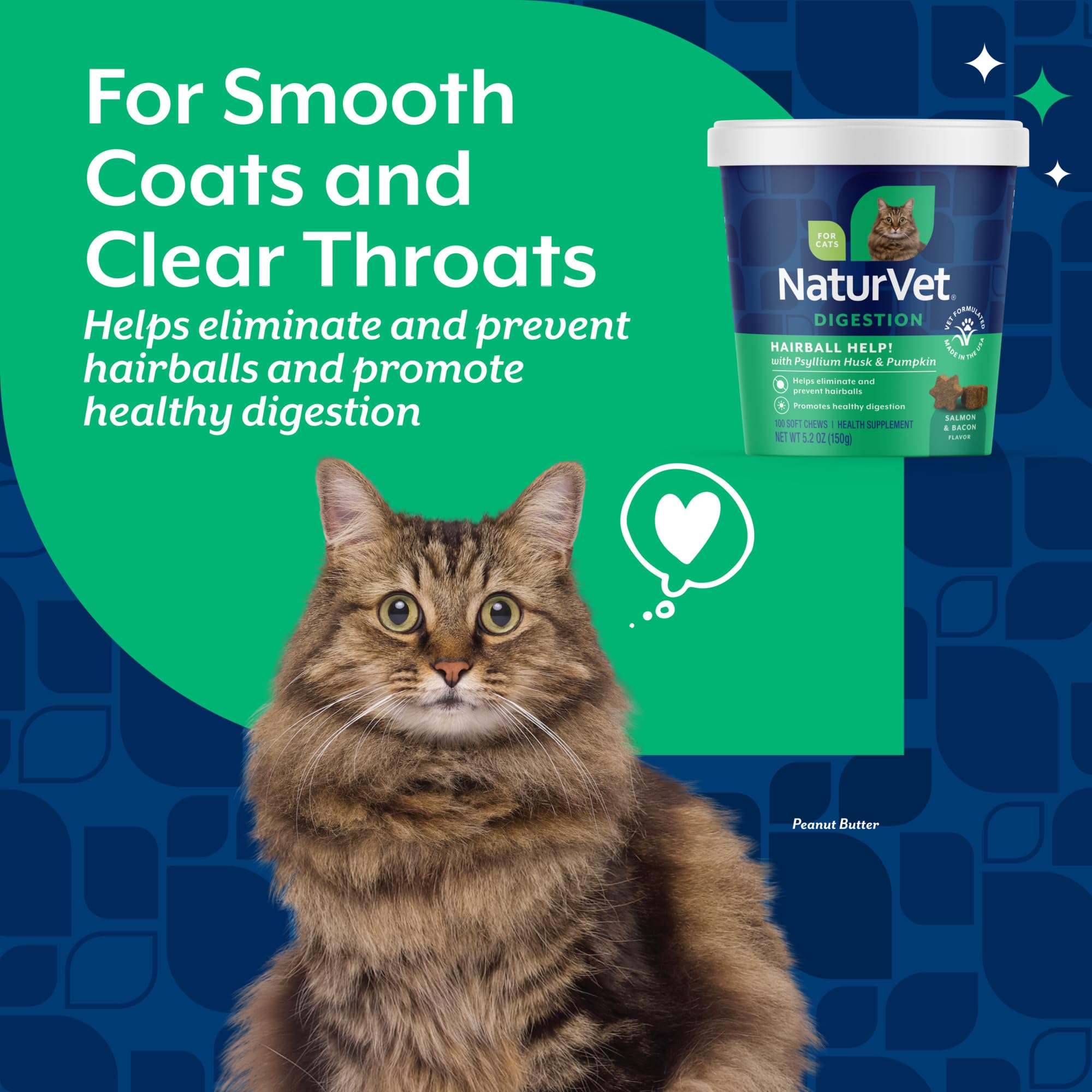 NaturVet ayuda-bolas-pelo-gatos, fibra natural para digestión suave.