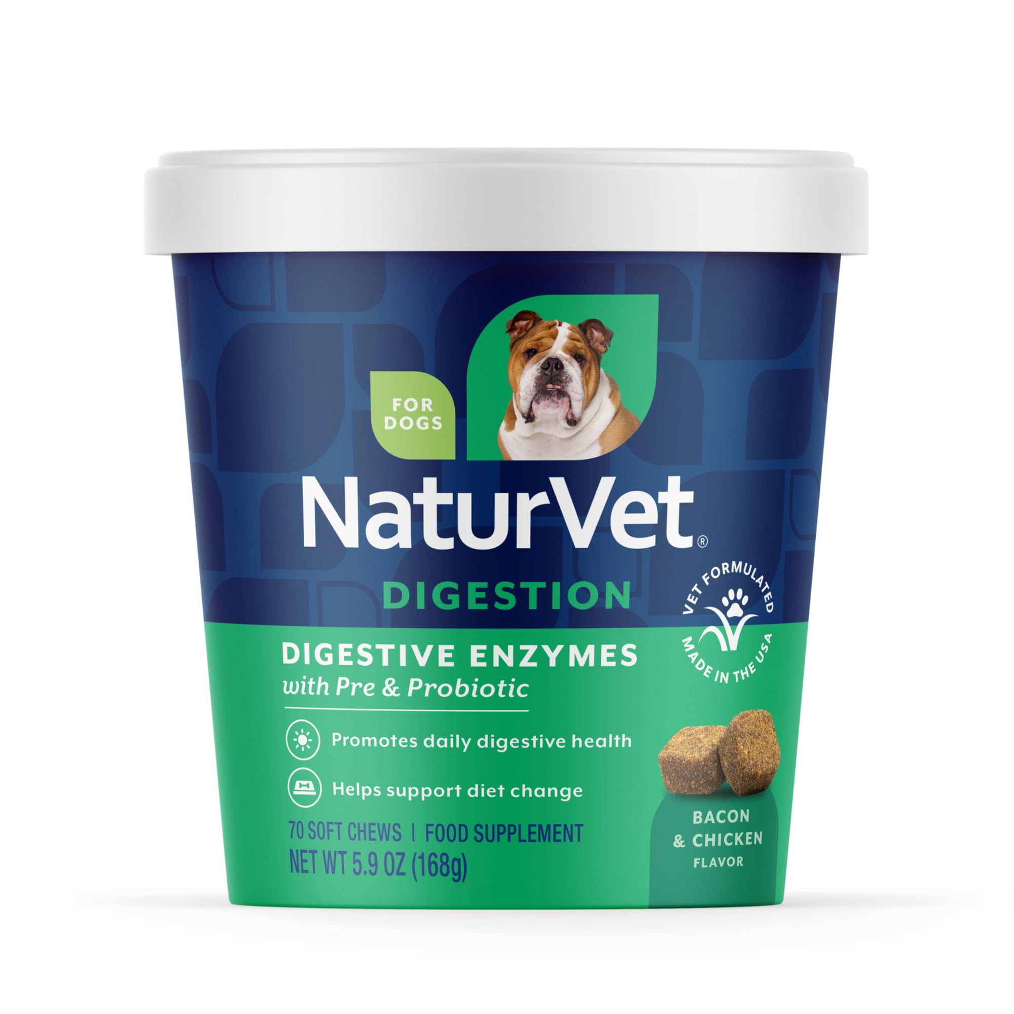 NaturVet Enzimas Digestivas en caja frontal, apoyo digestivo para perros
