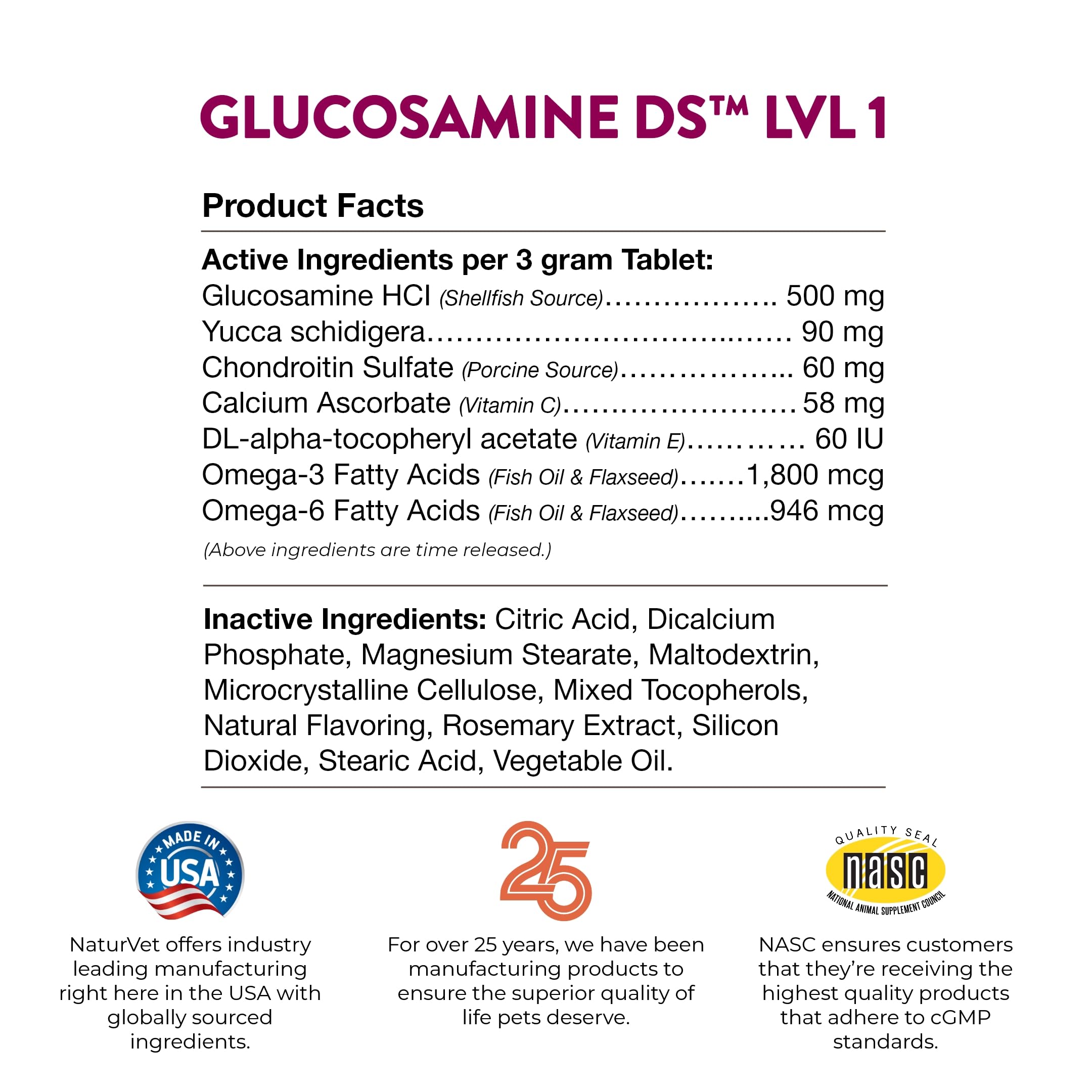 NaturVet Glucosamina DS Nivel 1 uso diario para articulaciones
