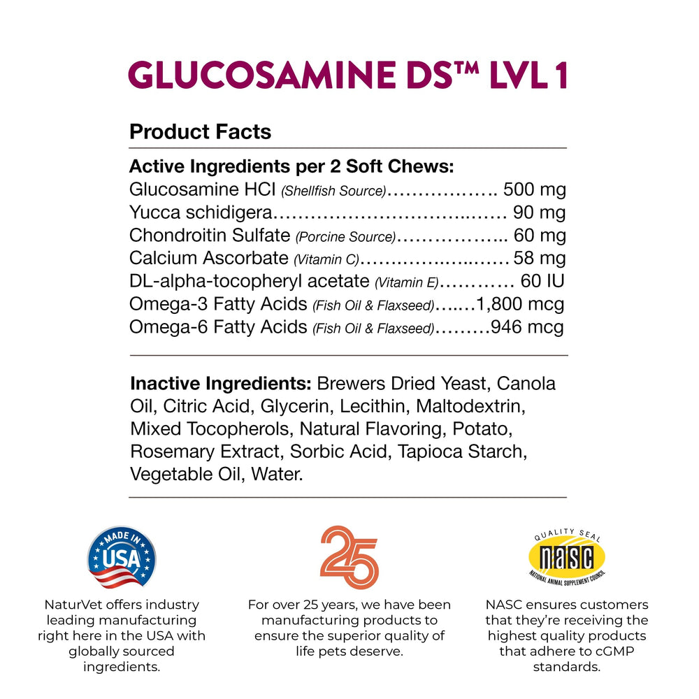 NaturVet Glucosamine DS Nivel 1: rutina diaria para animales activos