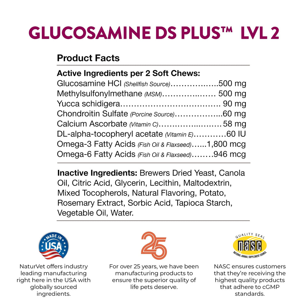 NaturVet Glucosamine DS Plus mantiene movilidad diaria en mascotas