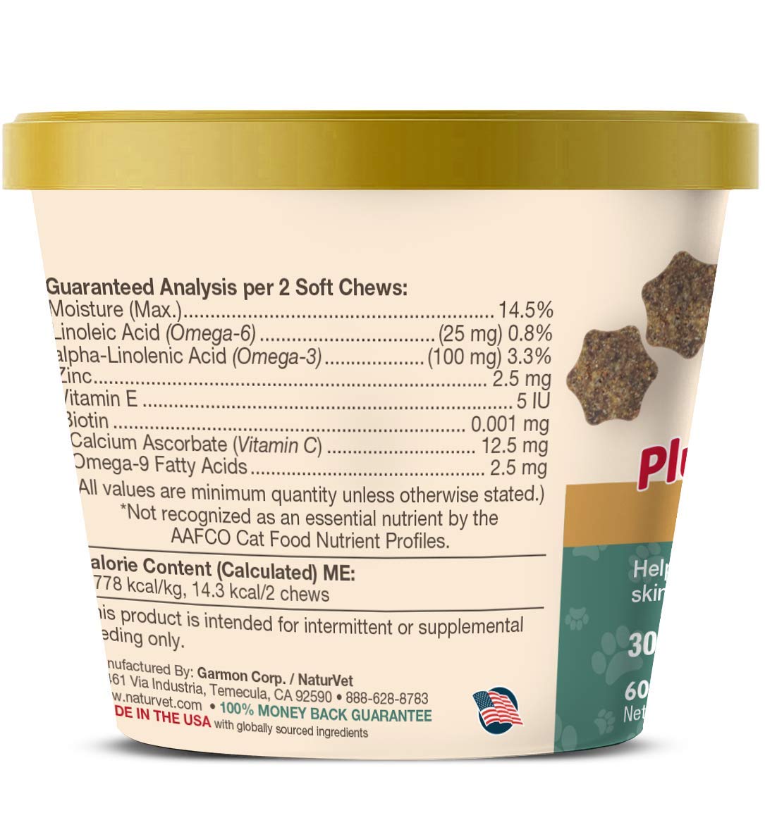 NaturVet gomitas suaves para gatos, favorecen el brillo del pelaje y la salud de la piel.