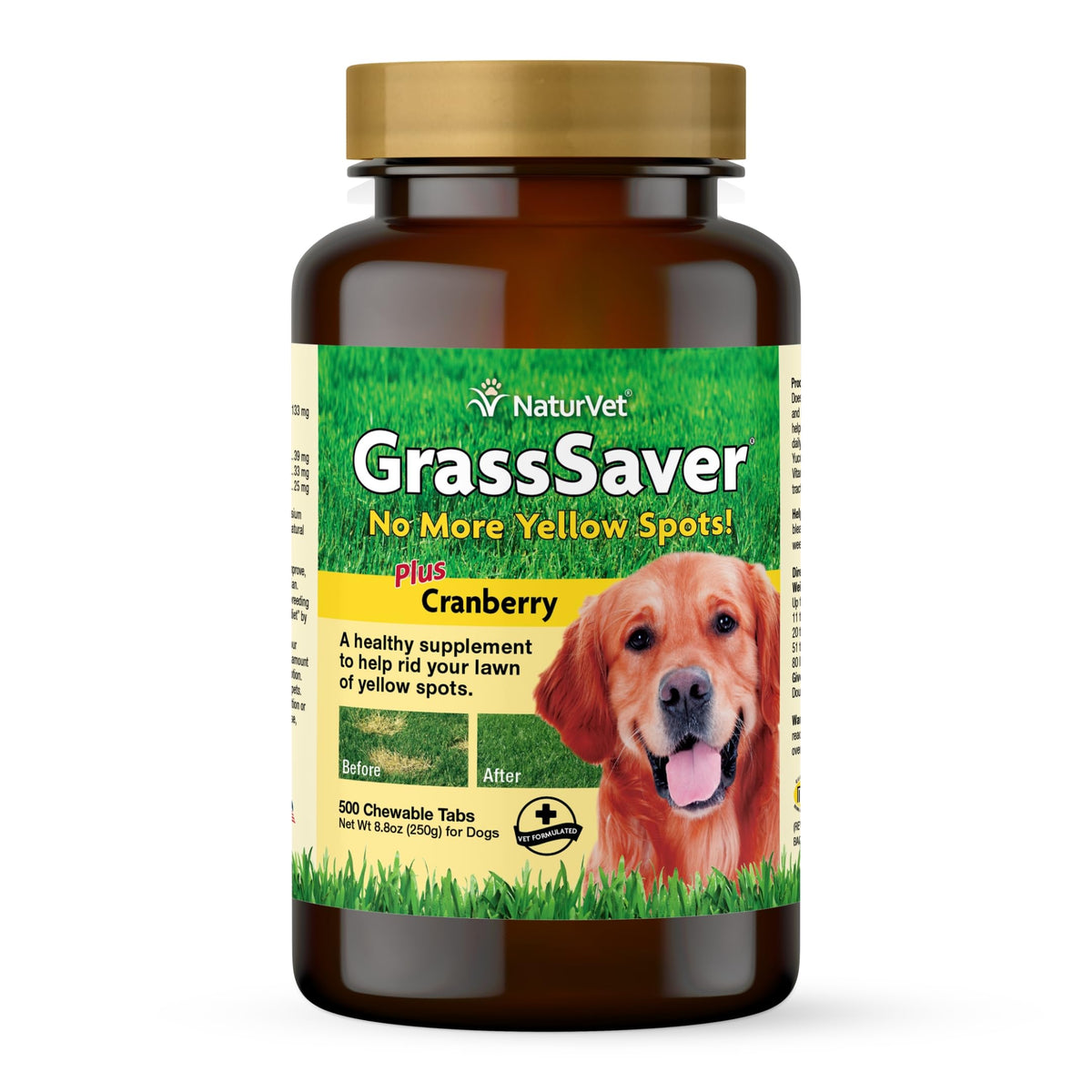 NaturVet GrassSaver: botella con etiqueta para césped verde y sano.