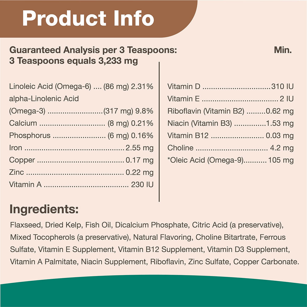 Uso diario con NaturVet Kelp Help Omegas en polvo en casa.